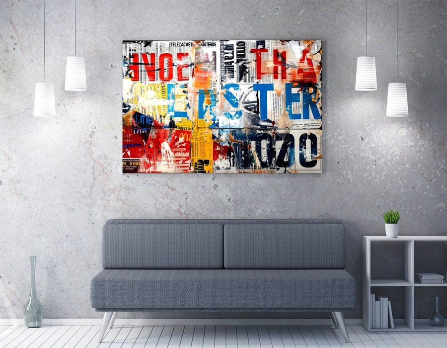 Abstract Newspaper Collage Canvas Wall Art - Graffiti Style Decor, Ready To Hang