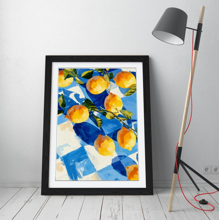 Framed Wall Art - Lemon Wall Poster On Checkerboard Art Print With Handmade UK Frame
