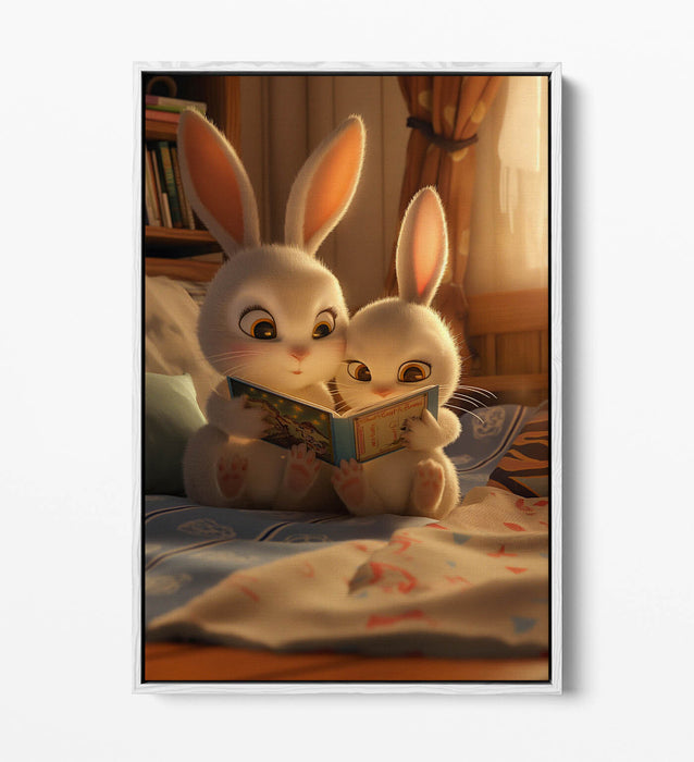 Kids Bedroom Canvas Art - Mother and Child Bunny Float Effect Wall Decor