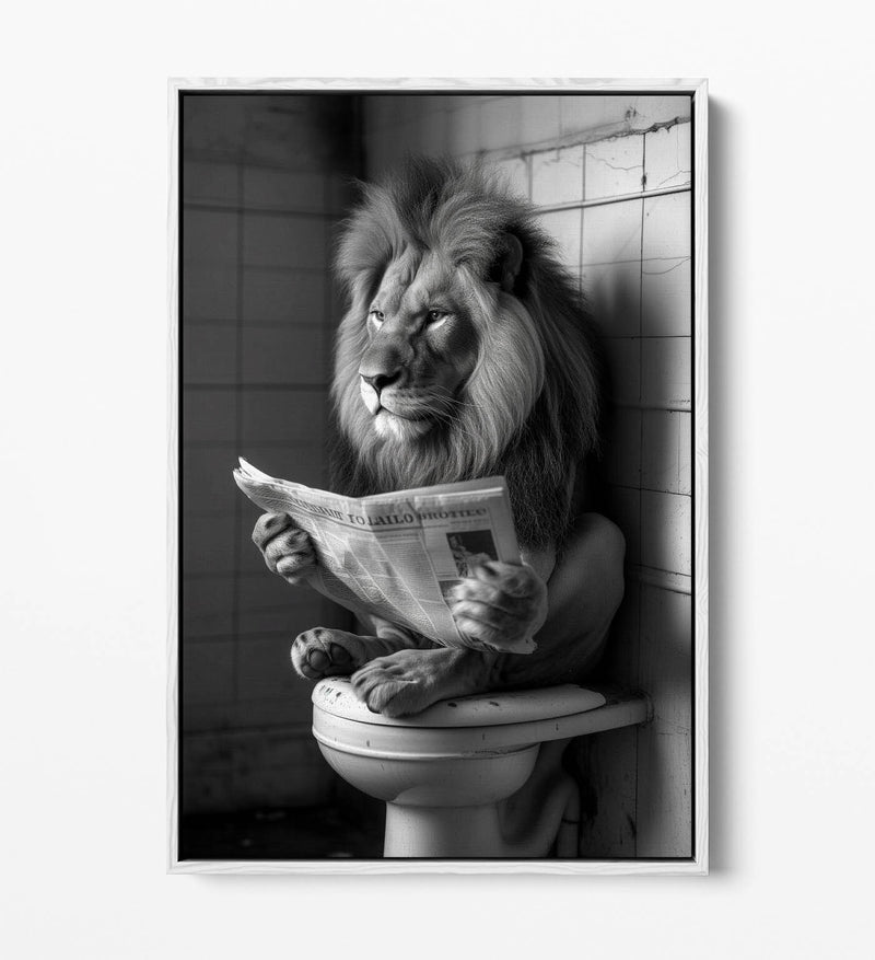 Funny Lion Canvas Art - Humorous Bathroom Wall Decor | Float Effect Canvas Print