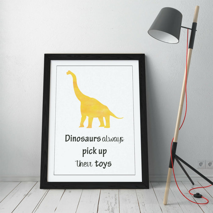 "DINOSAURS PICK UP TOYS" WATERCOLOUR NURSERY QUOTE-FRAMED WALL ART PICTURE PRINT