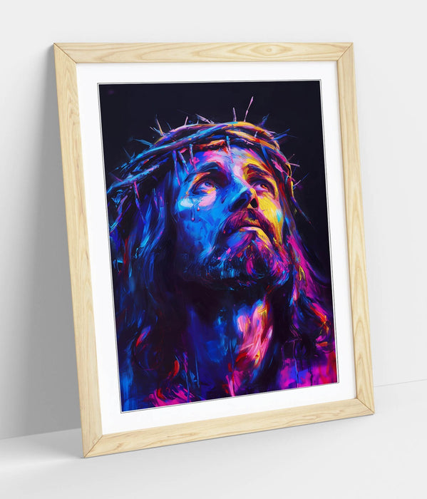 Jesus Christ Wall Art - Purple Portrait Framed Poster Print | Contemporary Religious Decor