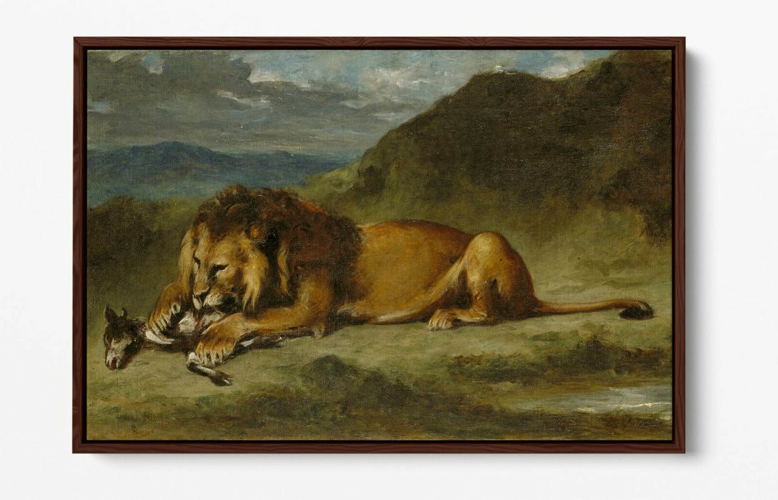 EUGENE DELACROIX, LION DEVOURING ANIMAL -FLOAT EFFECT CANVAS ART PRINT