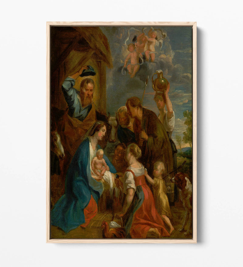 Float Effect Canvas Art – Jacob Jordaens Adoration of the Shepherds Print on MDF Frame