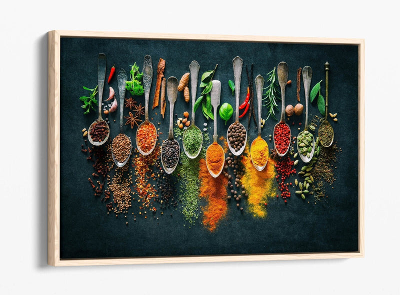 Canvas Wall Art – Herbs And Spices Spoons Kitchen Decor | Float Effect Print