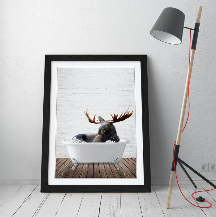 MOOSE IN BATHTUB -QUIRKY ART FRAMED POSTER PICTURE PRINT BATHROOM ARTWORK