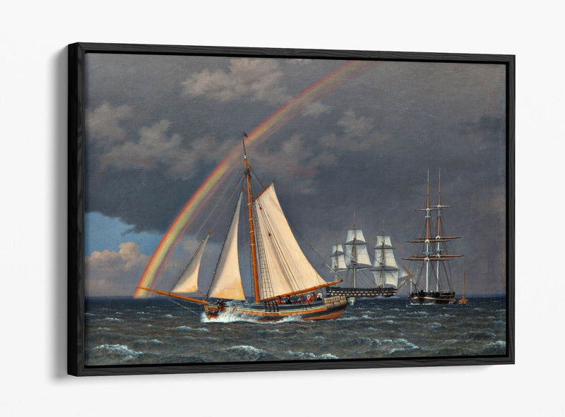 Float Effect Canvas Art - Rainbow At Sea Painting | Premium 30mm Deep Frame