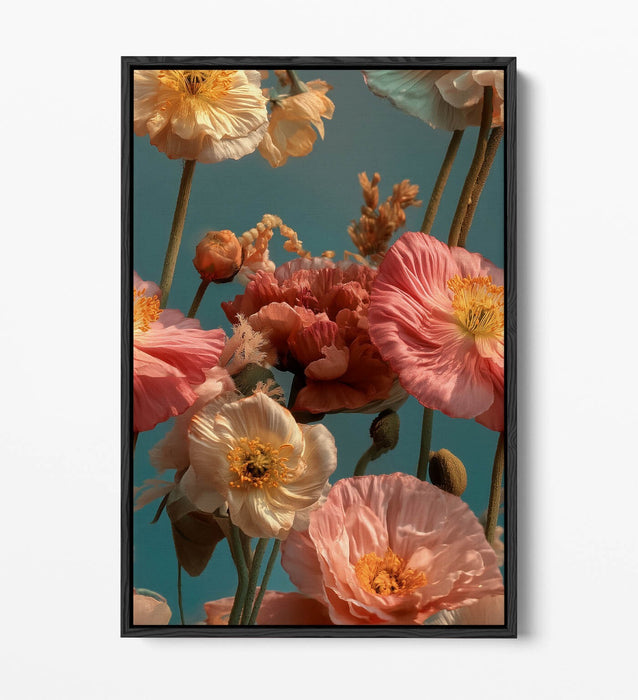 Pink White Flower Canvas - Floral Wall Art With Float Effect Frame, Ready To Hang