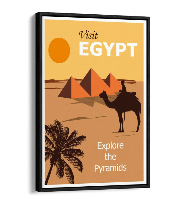 RETRO VINTAGE VISIT EGYPT TRAVEL POSTER, PYRAMIDS -FLOAT EFFECT CANVAS ART PRINT