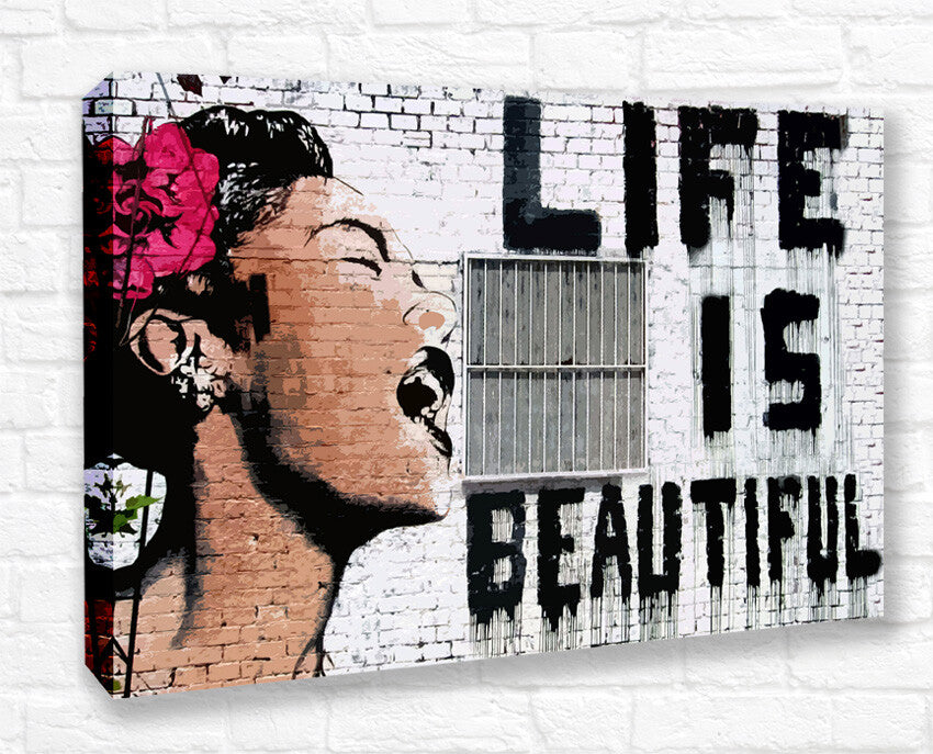 BANKSY - LIFE IS BEAUTIFUL CANVAS ART PRINT ARTWORK STREET XL OPTION