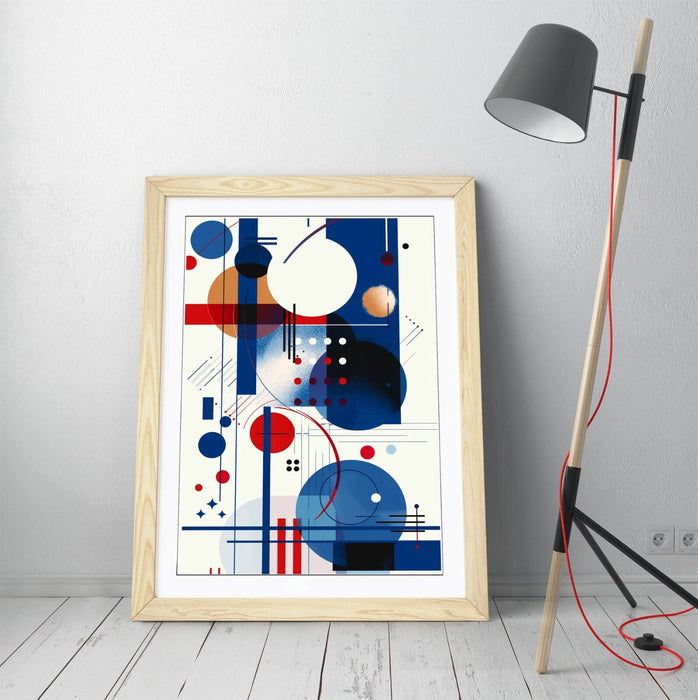 Framed Wall Art - Blue Red Abstract Kandinsky Style Modern Print - UK Handmade