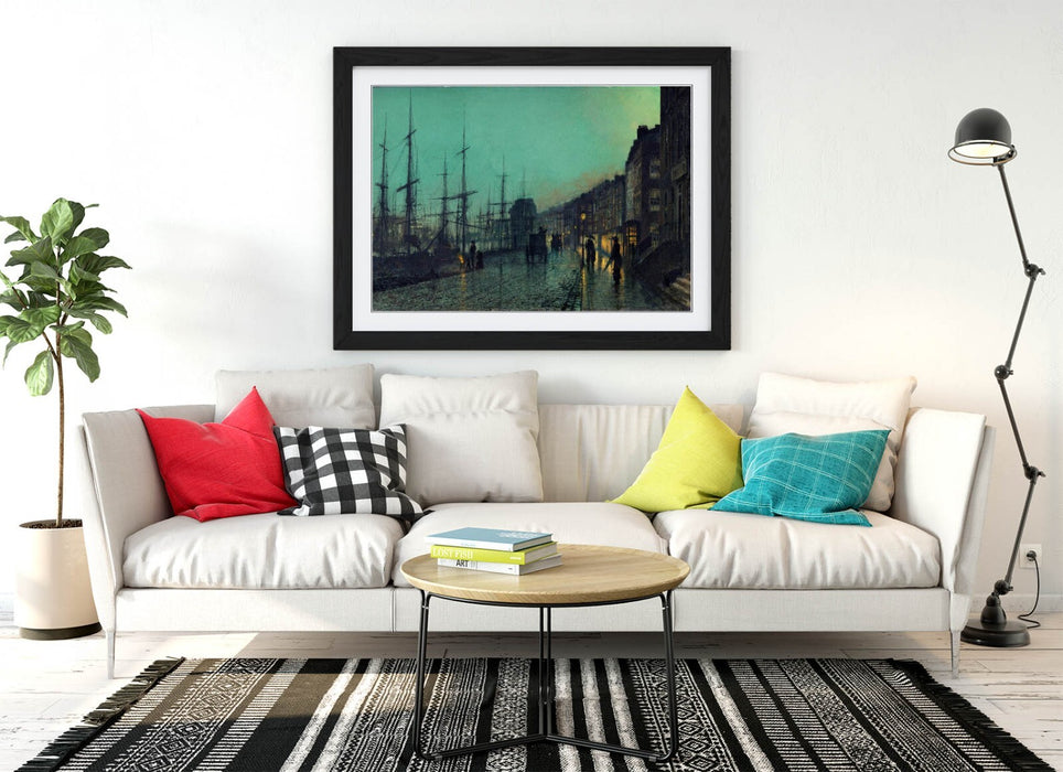Framed Art Poster - John Atkinson Grimshaw Shipping on the Clyde, Matte Paper Print