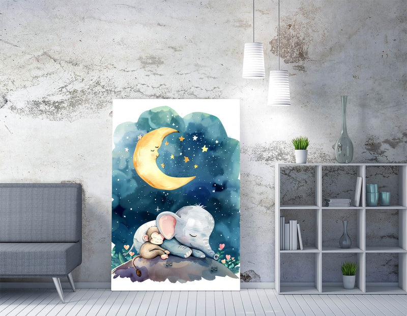 Kids Bedroom Wall Art – Cute Elephant Monkey Print | Handmade Canvas Decor