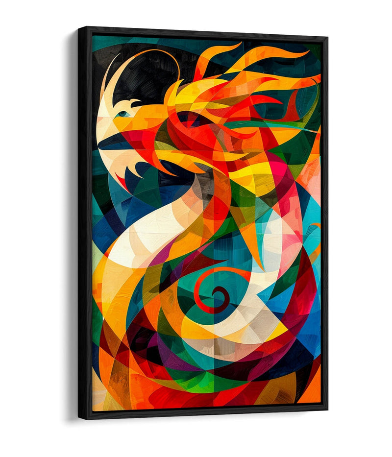 Canvas Wall Art - Cool Dragon Abstract Geometric Float Effect Print With Premium Varnish