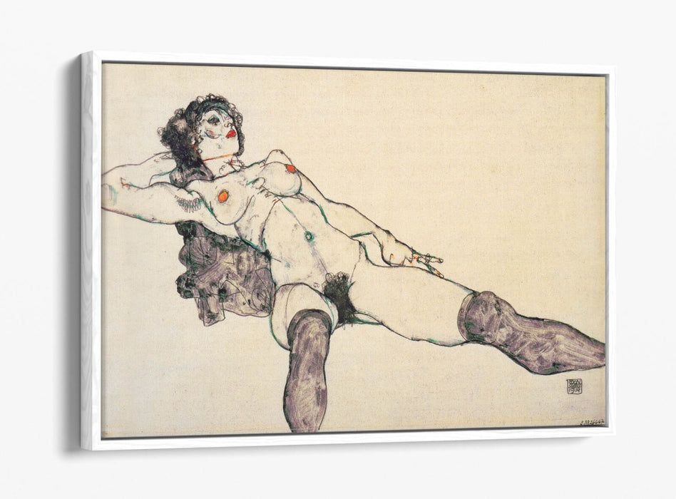 Canvas Wall Art - Egon Schiele Lying Female Nude | Float Effect Canvas Print