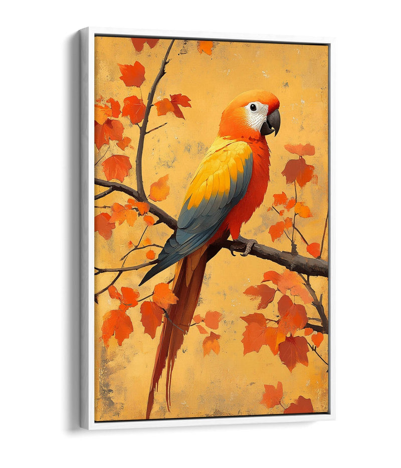 Canvas Wall Art – Orange Parrot On Autumn Tree | Float Effect, Handmade Print