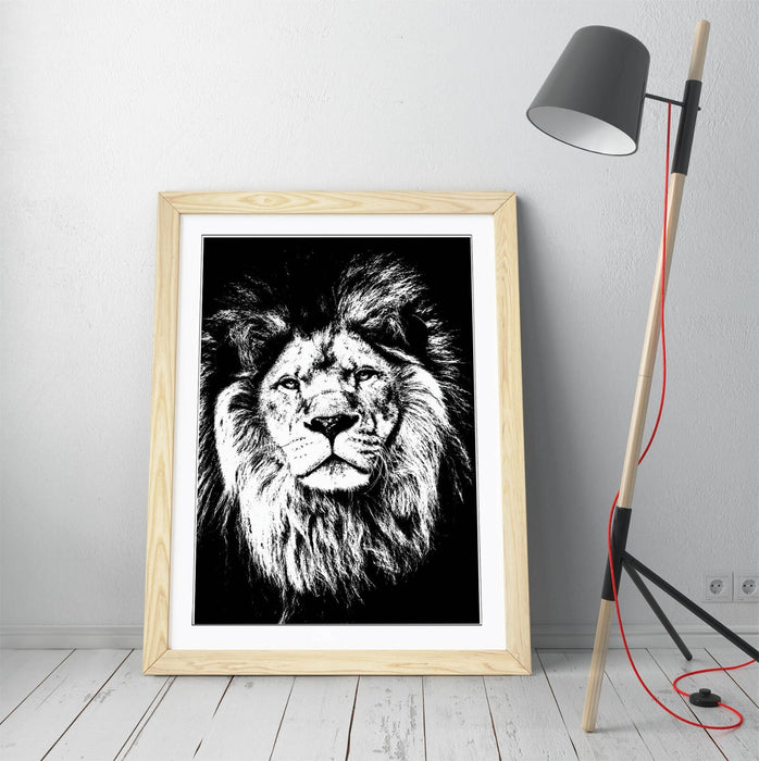 LION HEAD BLACK AND WHITE -WALL ART PRINT STRENGTH COURAGE 4 FRAME SIZES POSTER