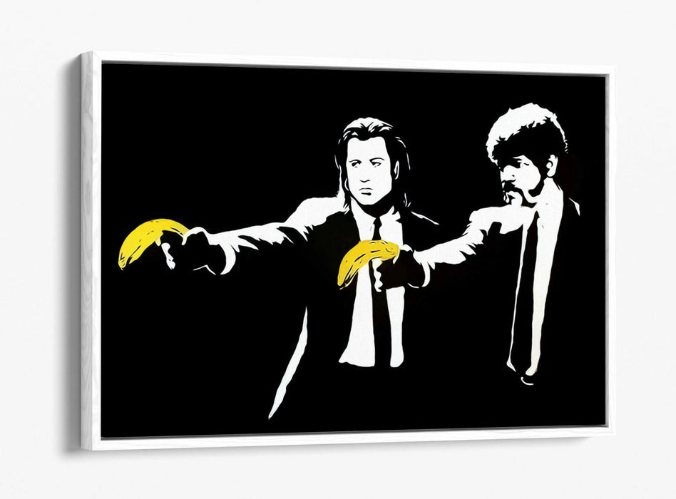 BANKSY PULP FICTION -FLOAT EFFECT CANVAS WALL ART PIC PRINT-YELLOW BLACK & WHITE