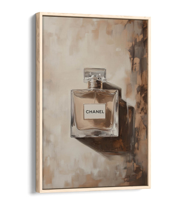 Canvas Wall Art - Beige Perfume Bottle Oil Paint Style Float Effect Print on Custom 30mm Frame