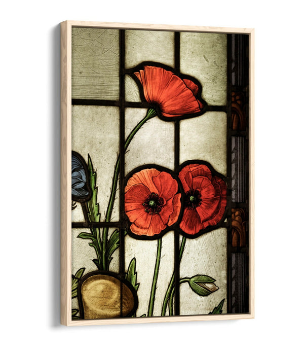 Float Effect Canvas Art - Stained Glass Poppies, Red Beige Wall Decor, Handmade UK
