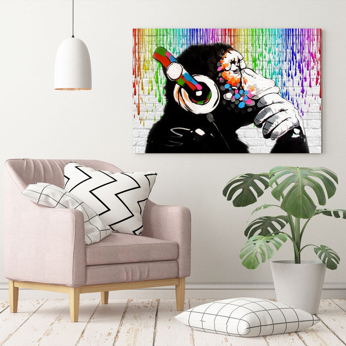 COOL APE DJ HEADPHONES BANKSY CANVAS WALL ART PRINT PICTURE ARTWORK FRAMED