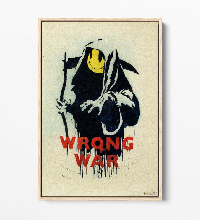 BANKSY, WRONG WAR SMILEY GRIM REAPER -FLOAT EFFECT CANVAS WALL ART PRINT