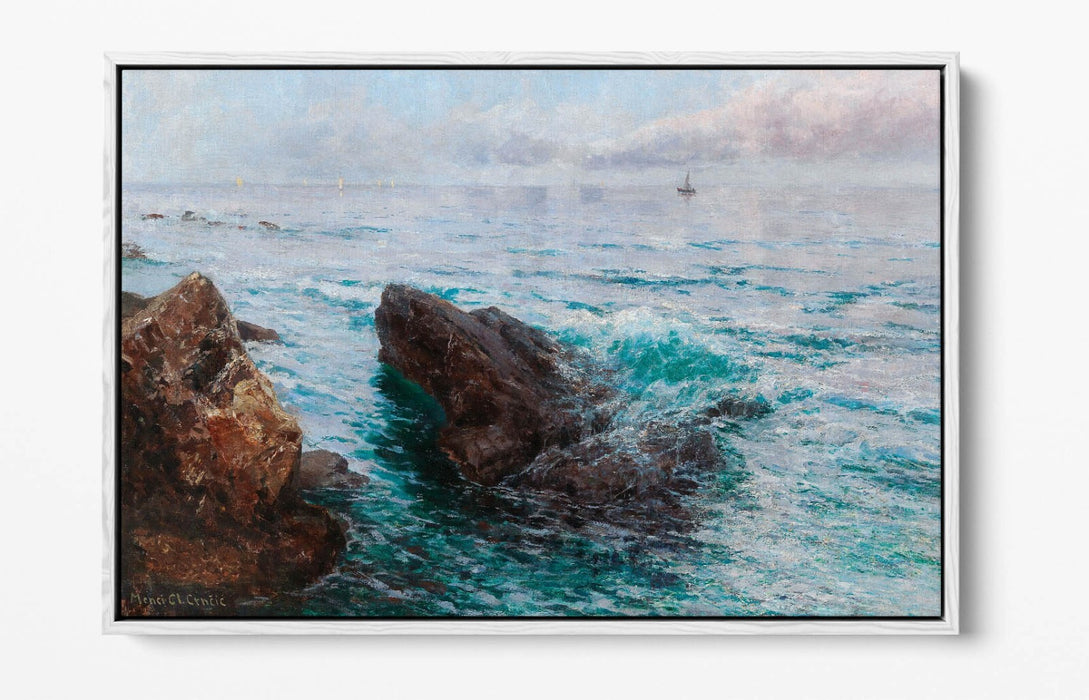 Canvas Wall Art - Coastline With Boats Float Effect | Premium 30mm Deep Frame