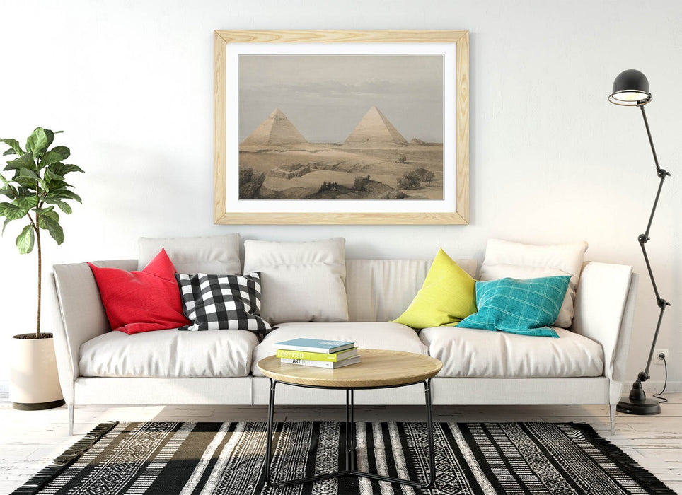 Framed Wall Art – Pyramids Of Giza Print With Wood Grain Frame | Handmade UK Poster