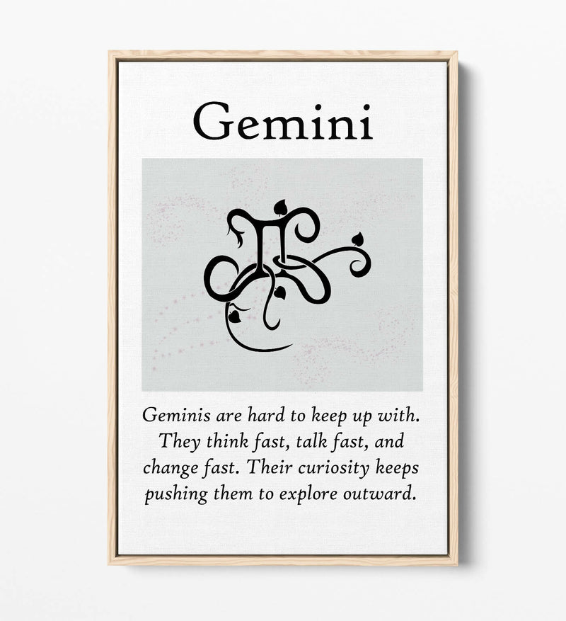 Gemini Star Sign Canvas - Handmade Zodiac Wall Art With Float Effect Frame