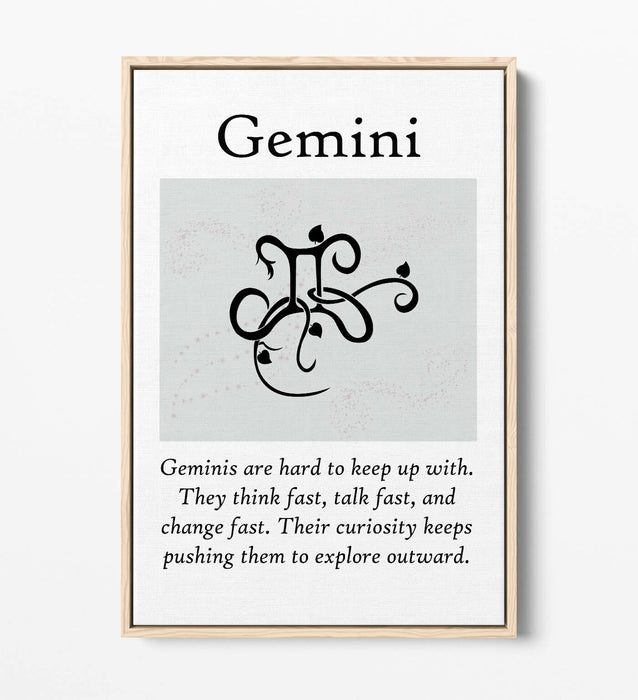 GEMINI STAR SIGN ZODIAC ASTROLOGY QUOTE -FLOAT EFFECT CANVAS WALL ART PRINT