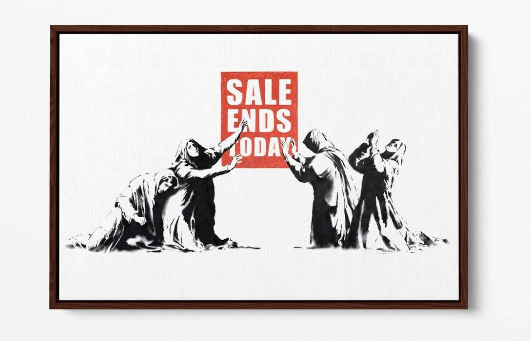 BANKSY SALE ENDS -FLOAT EFFECT CANVAS WALL ART PIC PRINT- RED BLACK & WHITE