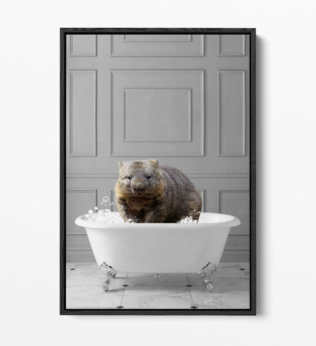 WOMBAT IN BATH PANEL WALL -QUIRKY BATHROOM FLOAT EFFECT CANVAS WALL ART PRINT