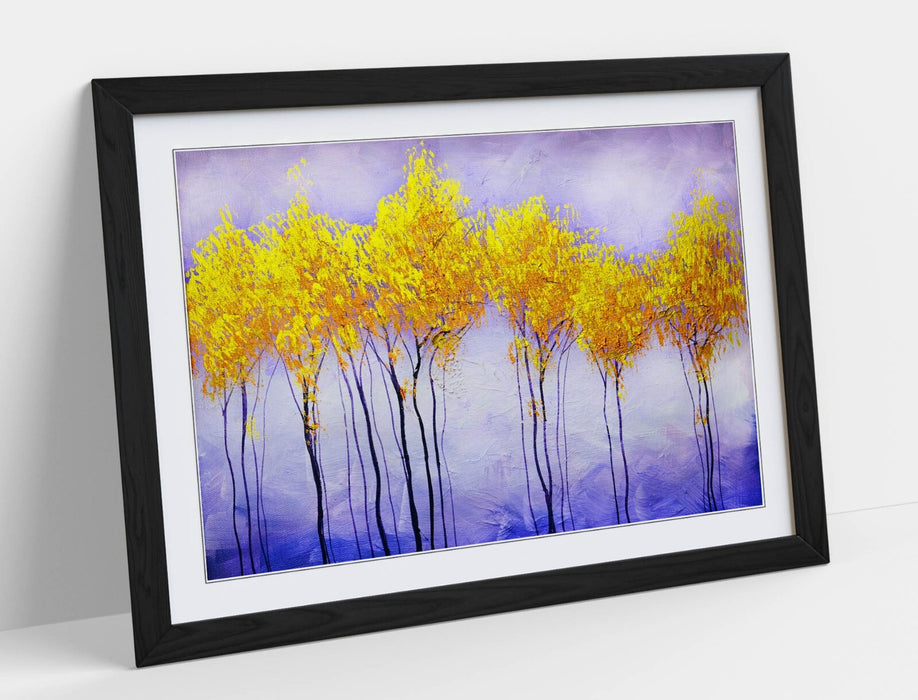 Framed Wall Art Abstract Colourful Gold Tree Landscape Poster Print - Handmade UK