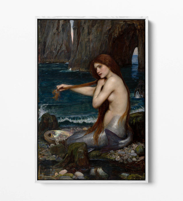JOHN WILLIAM WATERHOUSE MERMAID -FLOAT EFFECT CANVAS WALL ART PIC PRINT- BLUE