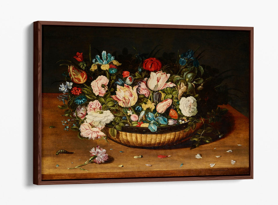 OSIAS BEERT, BASKET OF FLOWERS -FLOAT EFFECT CANVAS WALL ART PRINT