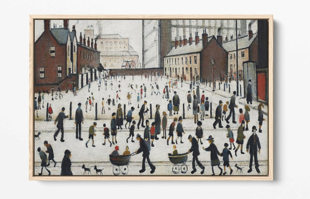 LS LOWRY WINTER IN PENDLEBURY -FLOAT EFFECT CANVAS WALL ART PIC PRINT- GREY