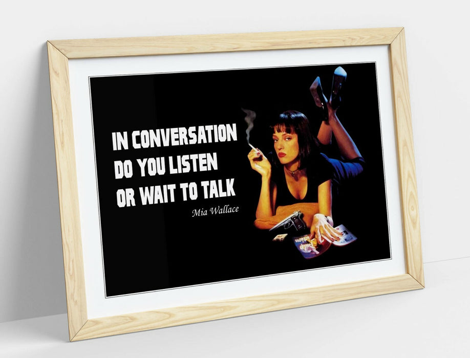 Pulp Fiction Poster - Framed Mia Wallace Art with Orange Woodgrain Frame