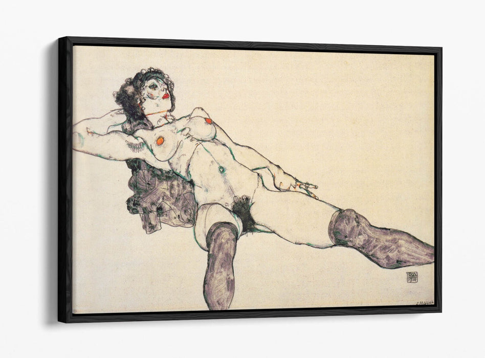 Canvas Wall Art - Egon Schiele Lying Female Nude | Float Effect Canvas Print