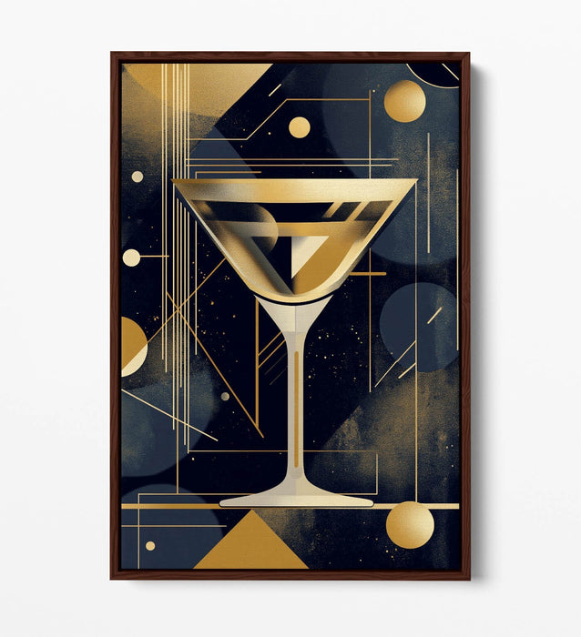 Gold Martini Glass Art – Art Deco Canvas Wall Decor | Float Effect, UK Made
