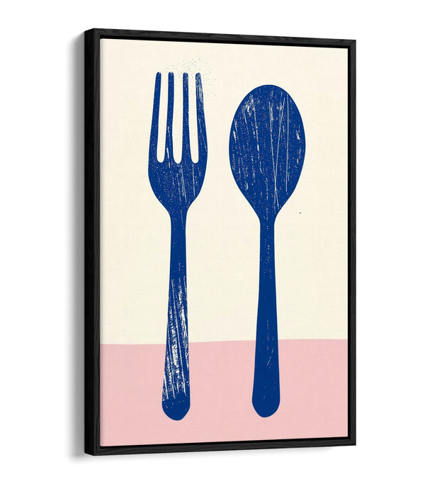 Minimalist Kitchen Art – Float Effect Canvas Wall Art With Fork Spoon Illustration