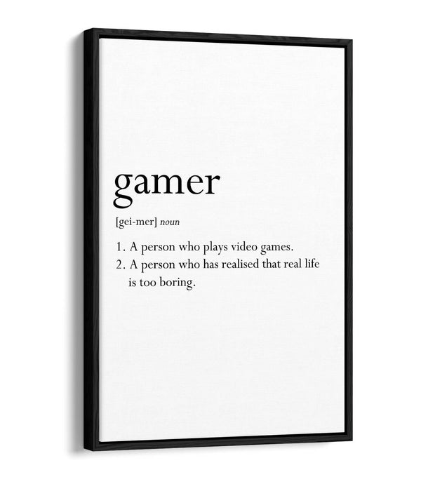GAMER DEFINITION FUNNY QUOTE SLOGAN BEDROOM -FLOAT EFFECT CANVAS WALL ART PRINT