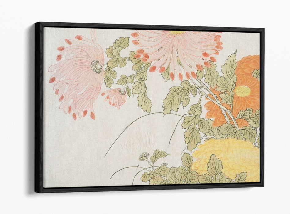 Canvas Wall Art Print – Handmade Chrysanthemums Botanical Wall Decor With Float Effect Frame