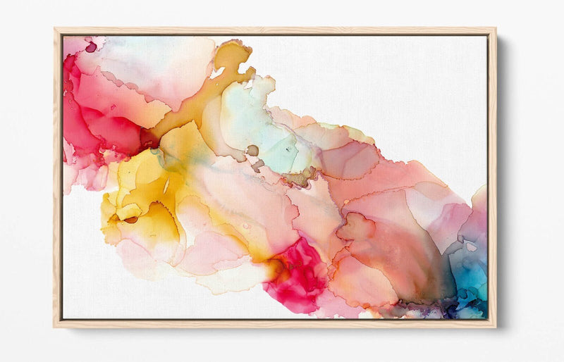 Watercolour Canvas Art - Abstract Multi Colour Painting On Float Frame Canvas