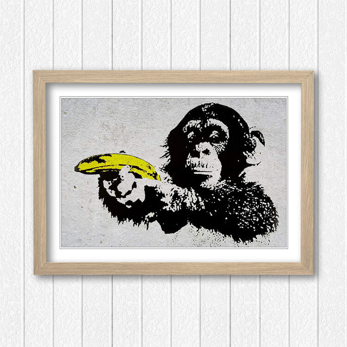 BANKSY MONKEY BANANA  GUN FRAMED STREET ART POSTER PICTURE PRINT 4 SIZES