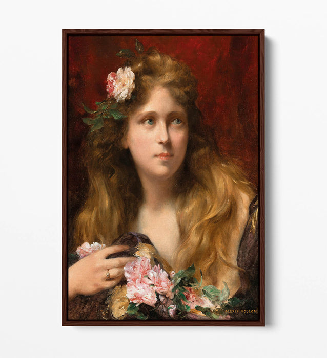 Float Effect Canvas Art – Young Lady With Roses | Premium Varnish Finish