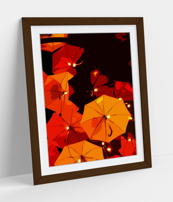 Framed Wall Art - Orange Yellow Umbrella Poster Print | Handmade UK Decor