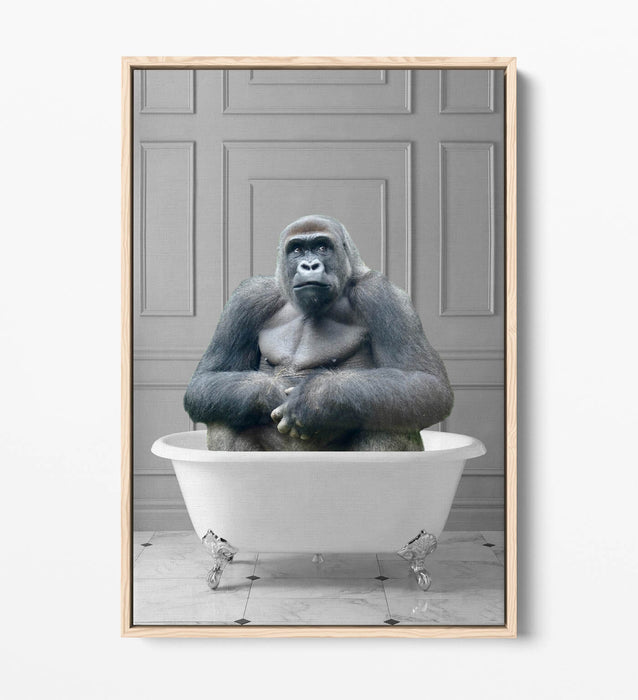 GORILLA IN BATHTUB -QUIRKY BATHROOM FLOAT EFFECT CANVAS WALL ART FUNNY PRINT