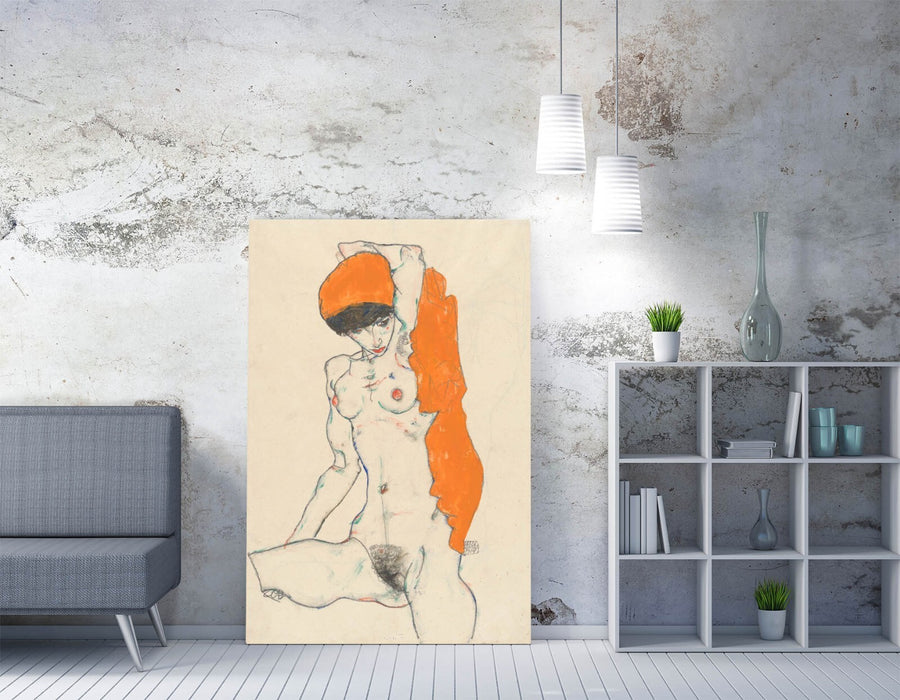 Canvas Wall Art – Egon Schiele Nude With Orange Drapery | Framed Canvas Print