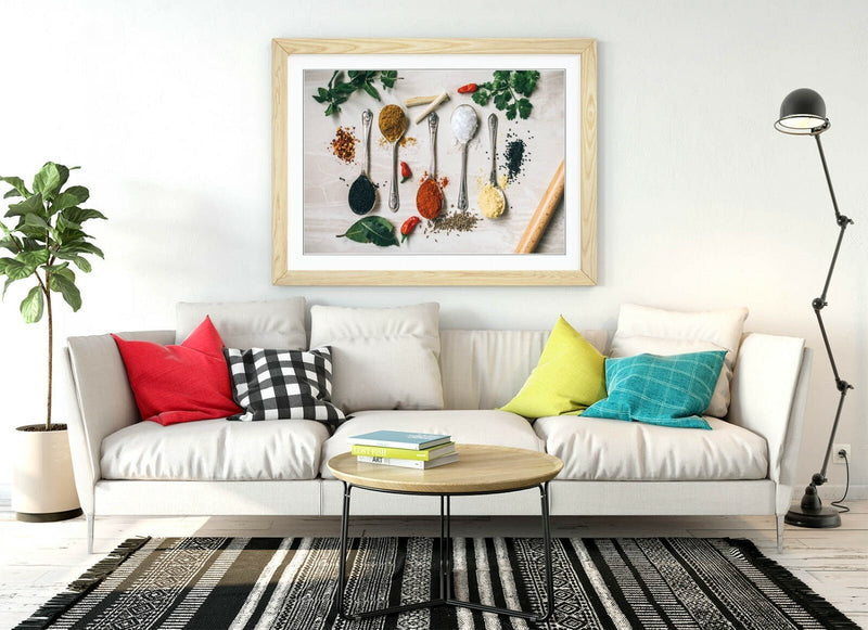 Framed Kitchen Poster – Herbs Spices Print | Green Kitchen Wall Art Decor