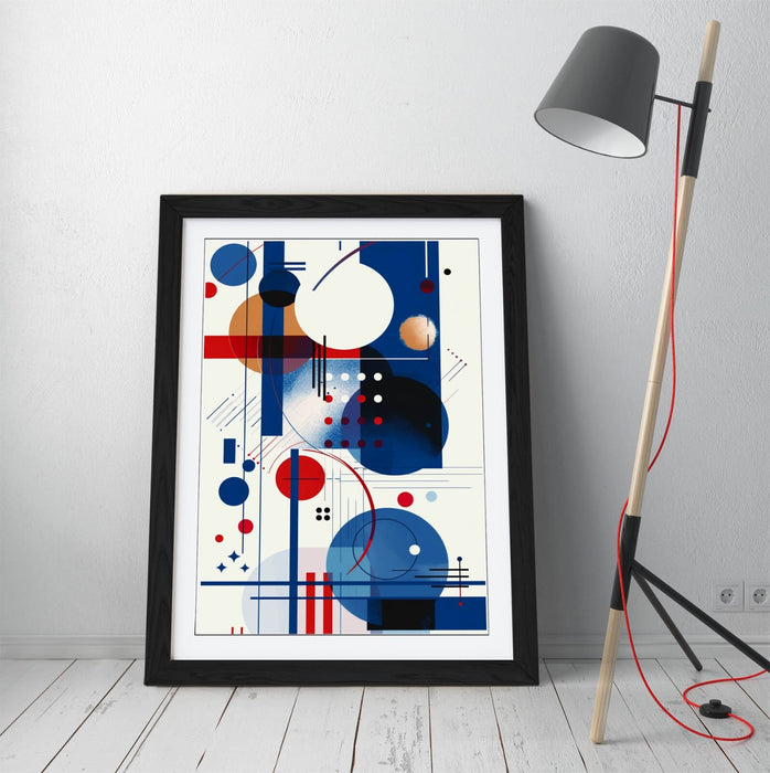 Framed Wall Art - Blue Red Abstract Kandinsky Style Modern Print - UK Handmade